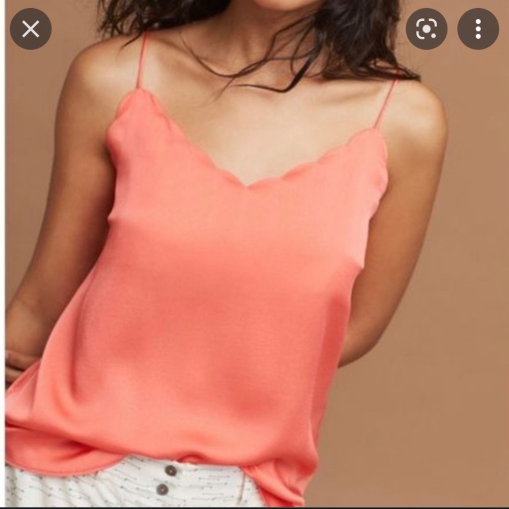 Anthropologie Coral Pink Harlyn Scalloped Camisole, NWT